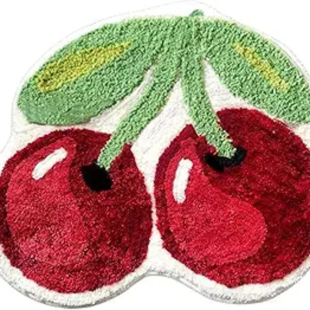 Cherry Bath Mat Cute Non Slip Absorbent Rug for Bathroom Shower Kids Room